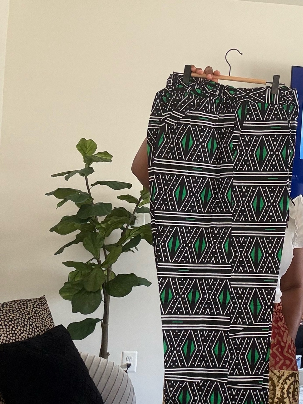 Unisex Black & Green Geometric Print Pants - African Print (Ankara)